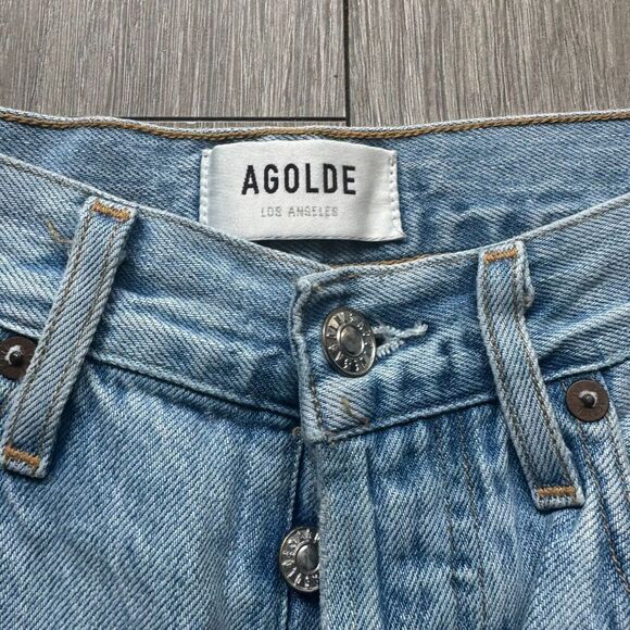 Agolde Jeans Adult 26 Blue Denim Riley High Rise Straight Crop Faded Distressed - Picture 2 of 14